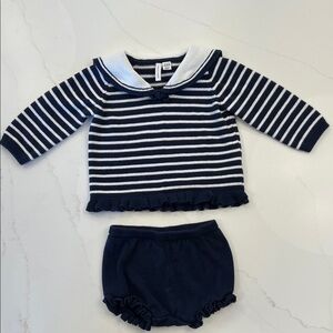 Janie and Jack Navy and White Striped Sailor Sweater and Bloomer Set, 12-18 mo